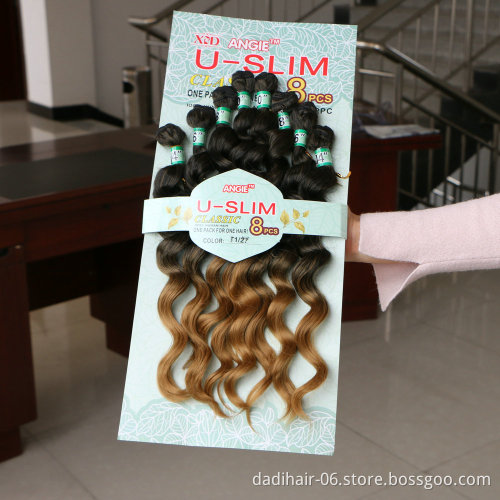 angie factory price premium fiber U-SLIM 8pcs hair weaves,ombre brazilian loose wave synthetic hair extensions for black women